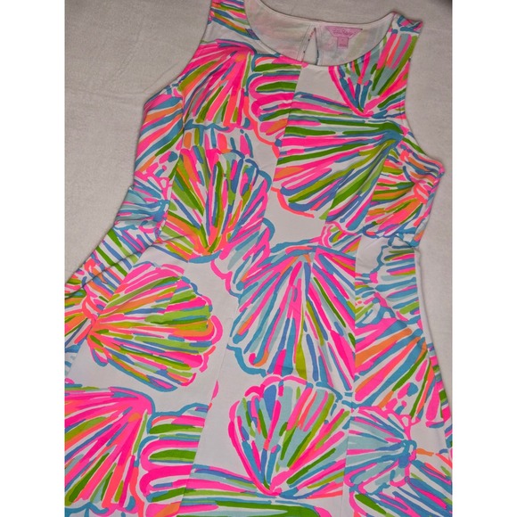 Lilly Pulitzer Dresses & Skirts - Lilly Pulitzer Sleeveless Shift Dress Pink Green Shell Print Size L Keyhole Back